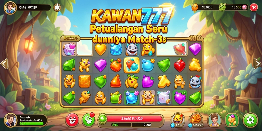 Screenshot KAWAN777 menampilkan gameplay seru dalam level Match-3.